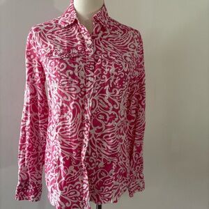 Charter Club 100% Linen Pink White Paisley Button Down Blouse Sz 4 Easter Floral